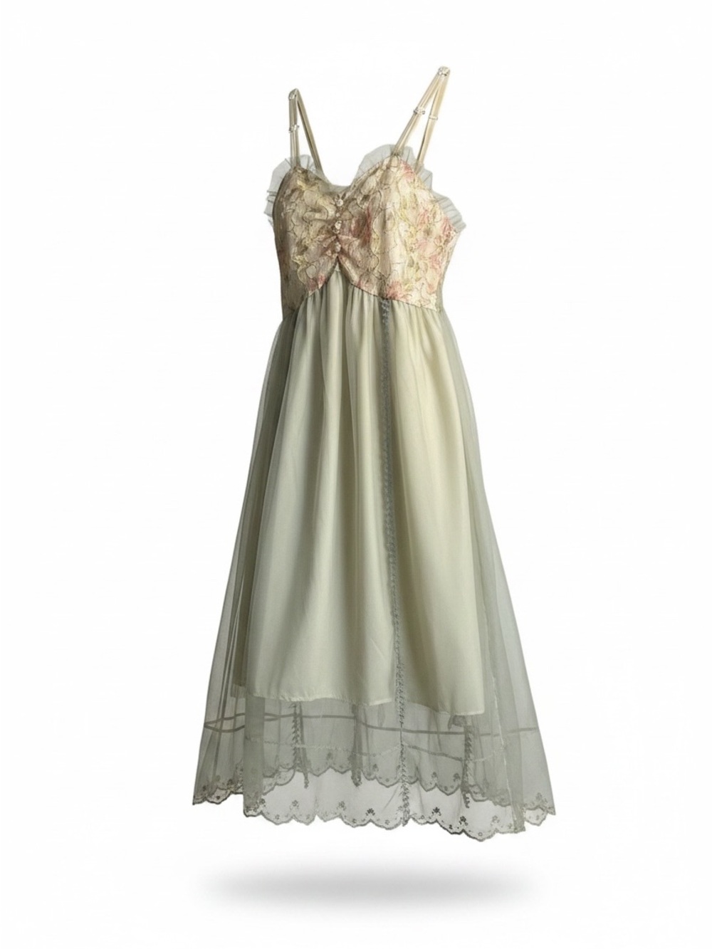 Delicate Lace & Chiffon Slip Dress in Pale Green
